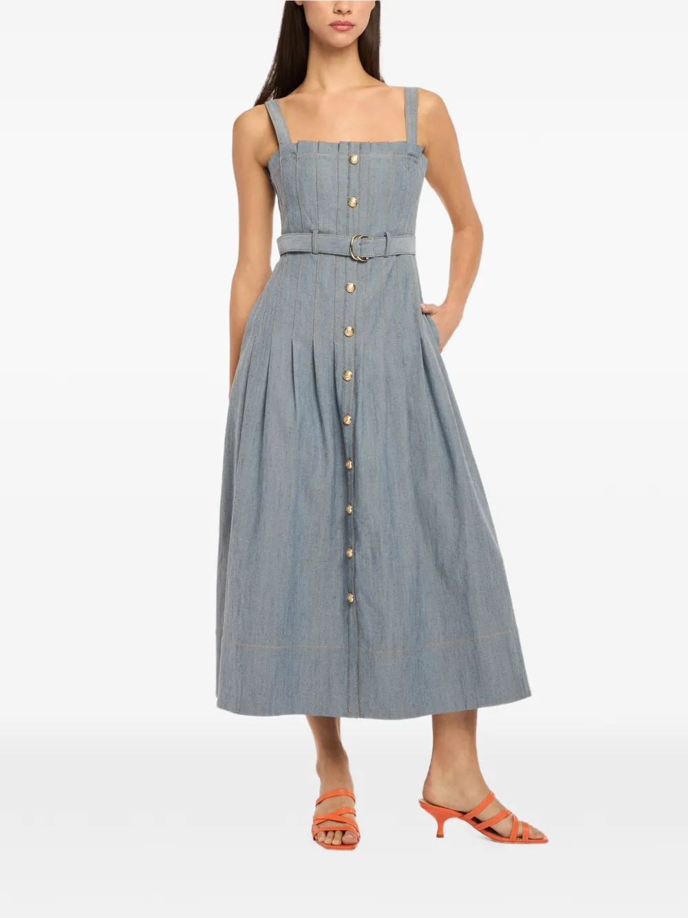Cinq A Sept Midi-jurk met knopen en ceintuur Blauw
