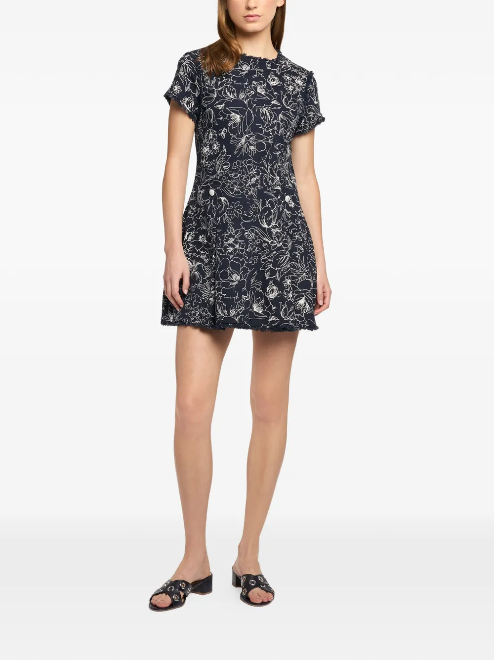 Cinq A Sept Nova mini-jurk met bloemenprint en franje Blauw