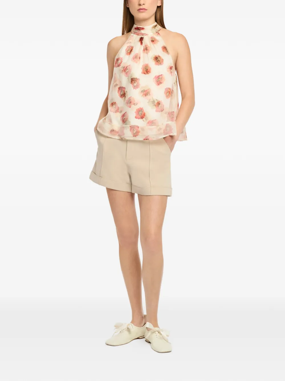 Cinq A Sept Blouse met halternek en bloemenprint Beige