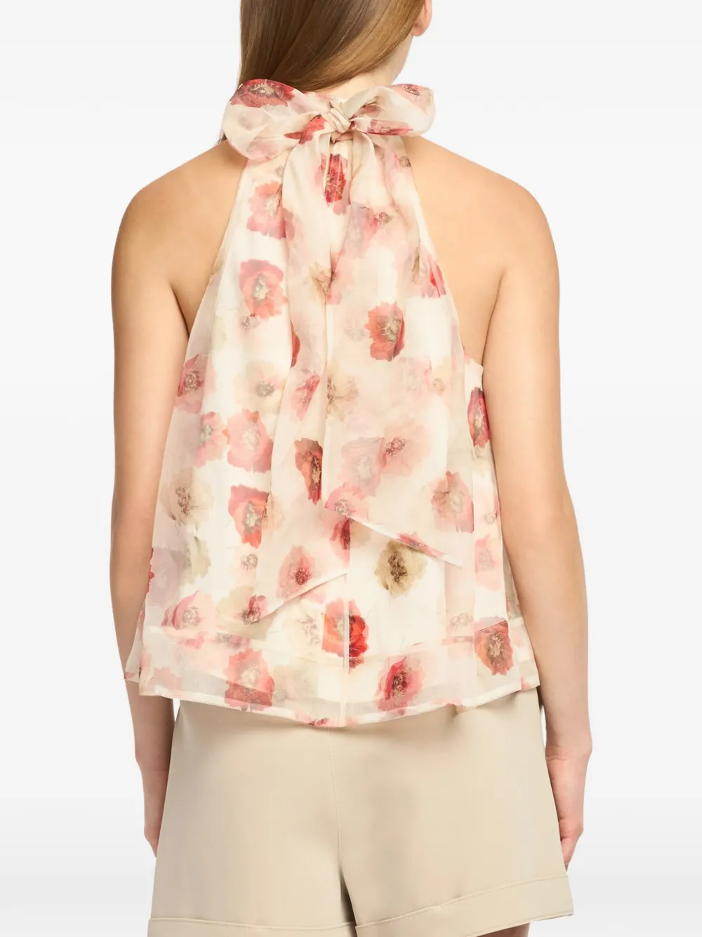 Cinq A Sept Blouse met halternek en bloemenprint Beige