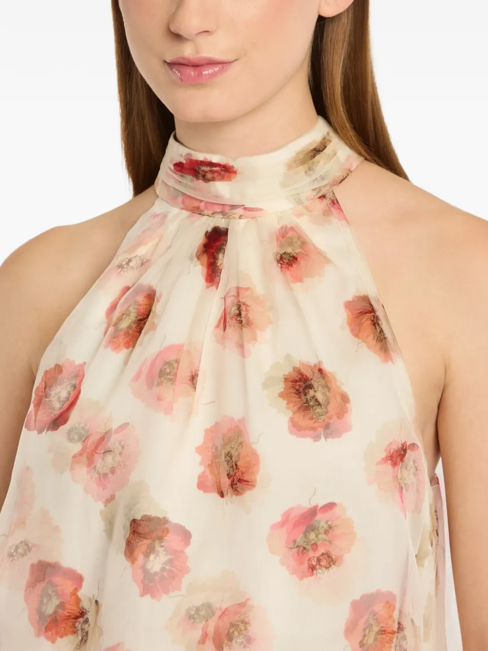 Cinq A Sept Blouse met halternek en bloemenprint Beige