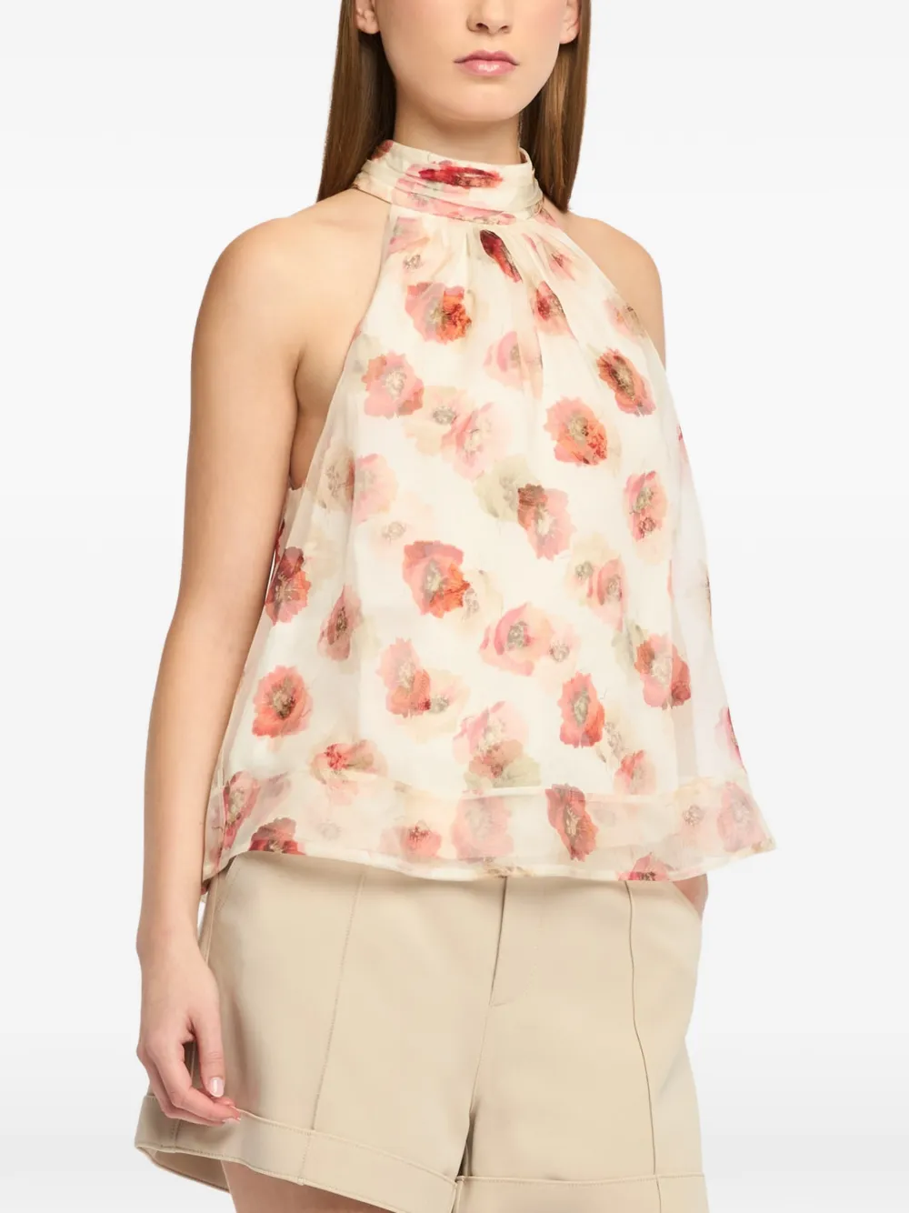 Cinq A Sept Blouse met halternek en bloemenprint Beige