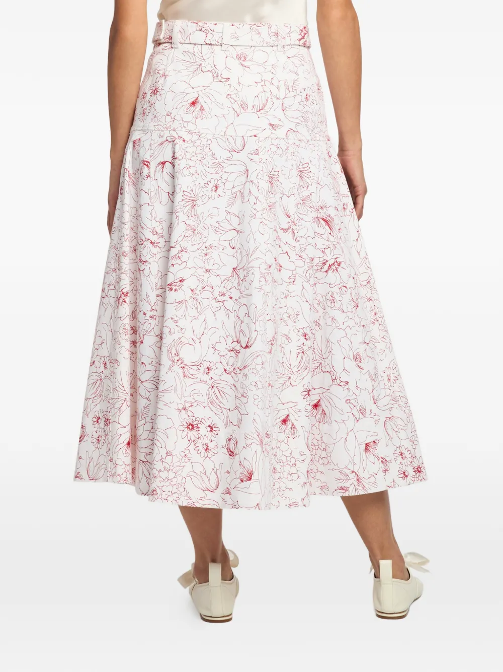 Cinq A Sept Nala midi-rok met bloemen-print en ceintuur Wit