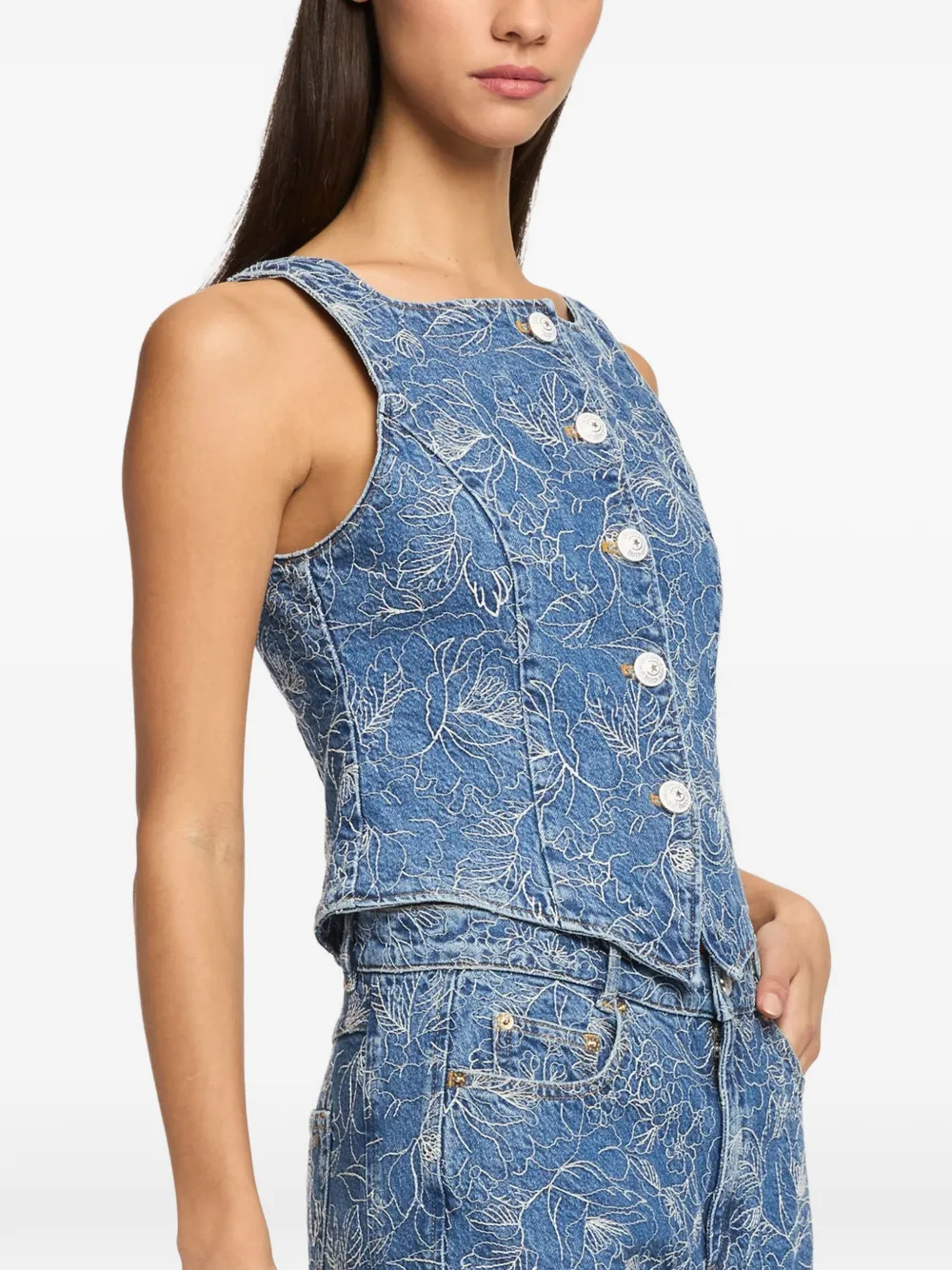 Cinq A Sept Denim spencer met knoop Blauw
