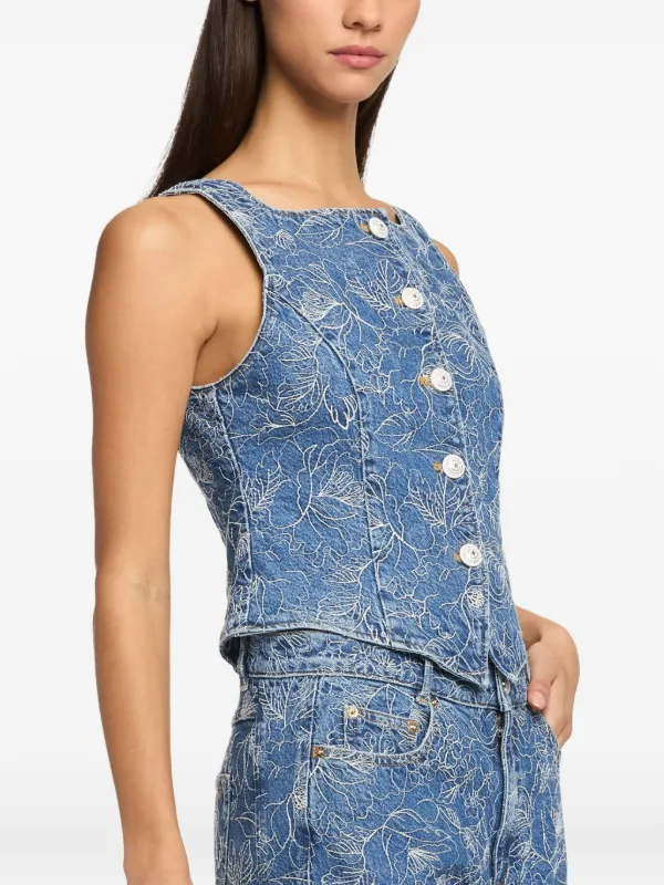 denim vest floral dress Rare Editions BLUE Girls Pleated Floral Dress & Denim Vest, 2 Piece Set, US 14