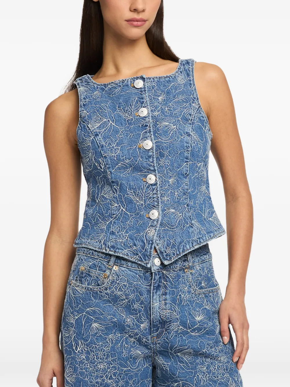 Cinq A Sept Denim spencer met knoop Blauw