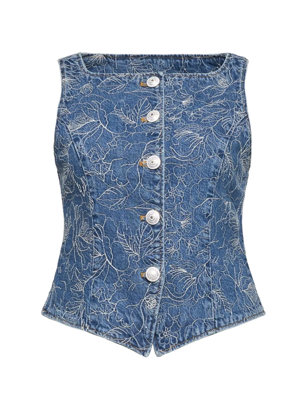 Cinq A Sept floral button-denim vest - Blu