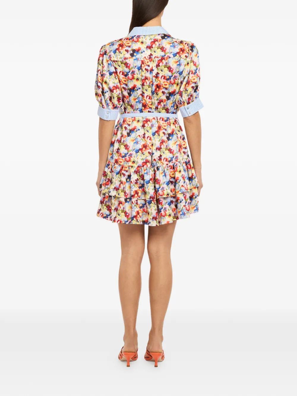 Cinq A Sept Gestreepte mini-jurk met bloemen-print Beige