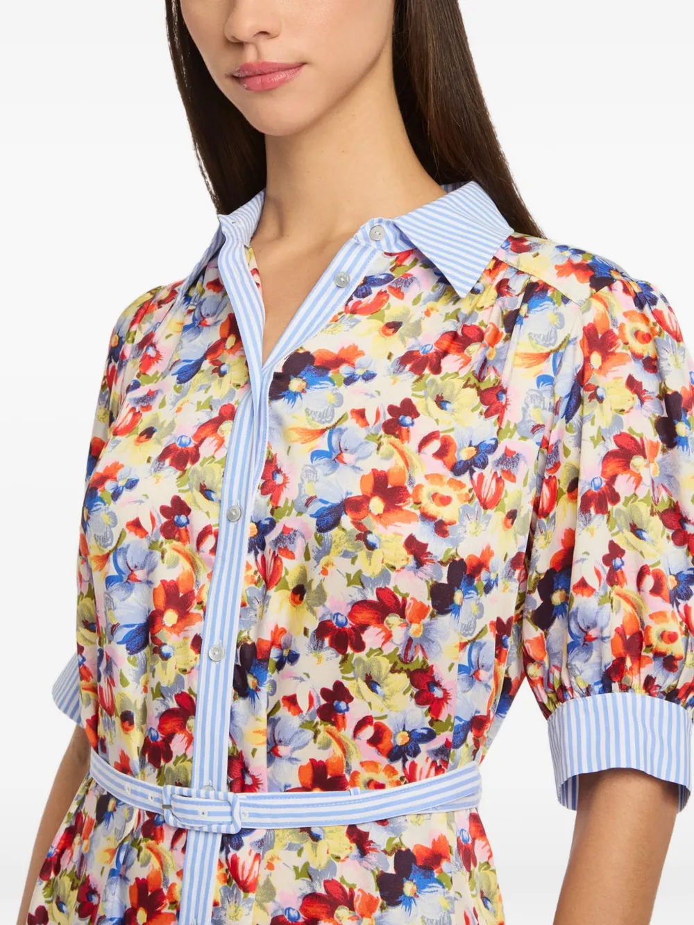 Cinq A Sept Gestreepte mini-jurk met bloemen-print Beige