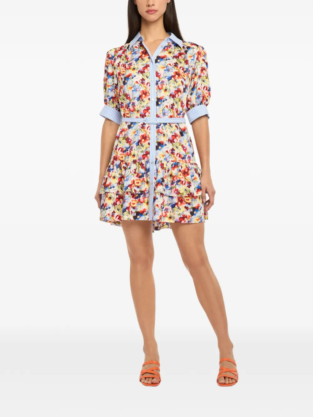 Cinq A Sept Gestreepte mini-jurk met bloemen-print Beige