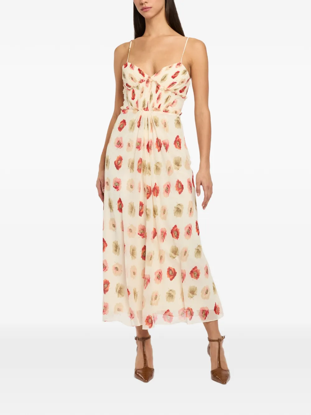  Cinq A Sept Robe Volantée à Fleurs - Tons Neutres 