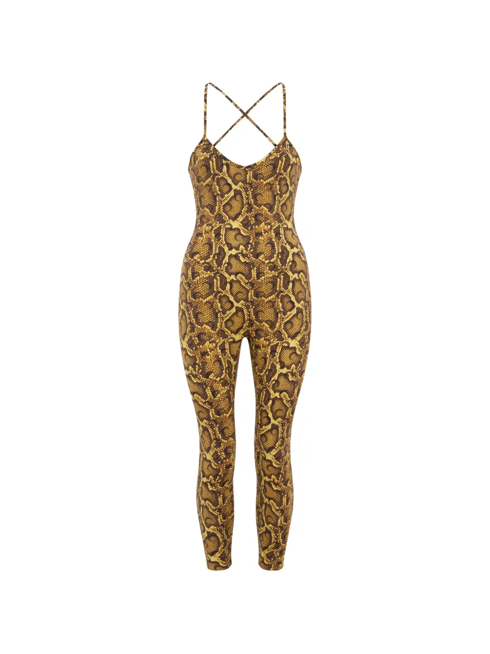 Marine Serre python-print V-neck jumpsuit - Giallo