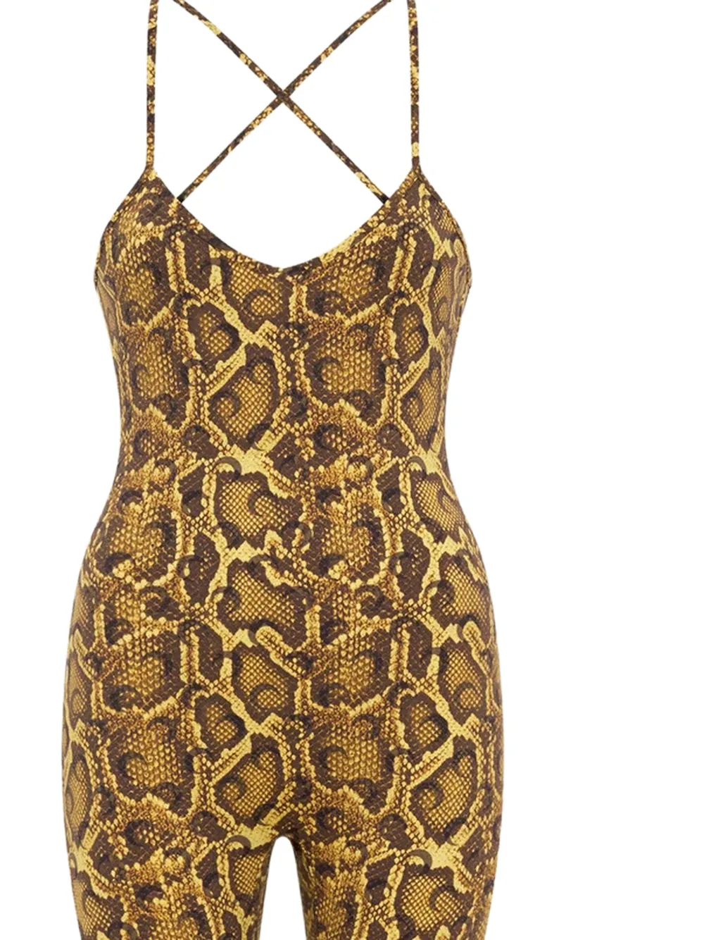 Marine Serre Jumpsuit met V-hals en pythonprint Geel