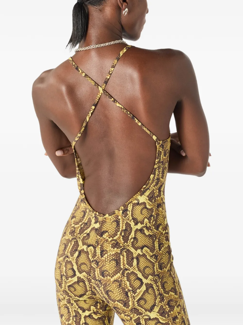 Marine Serre Jumpsuit met V-hals en pythonprint Geel