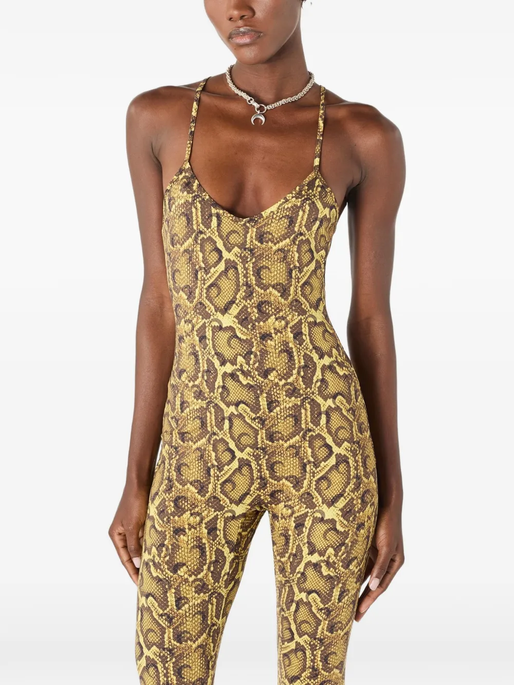 Marine Serre Jumpsuit met V-hals en pythonprint Geel