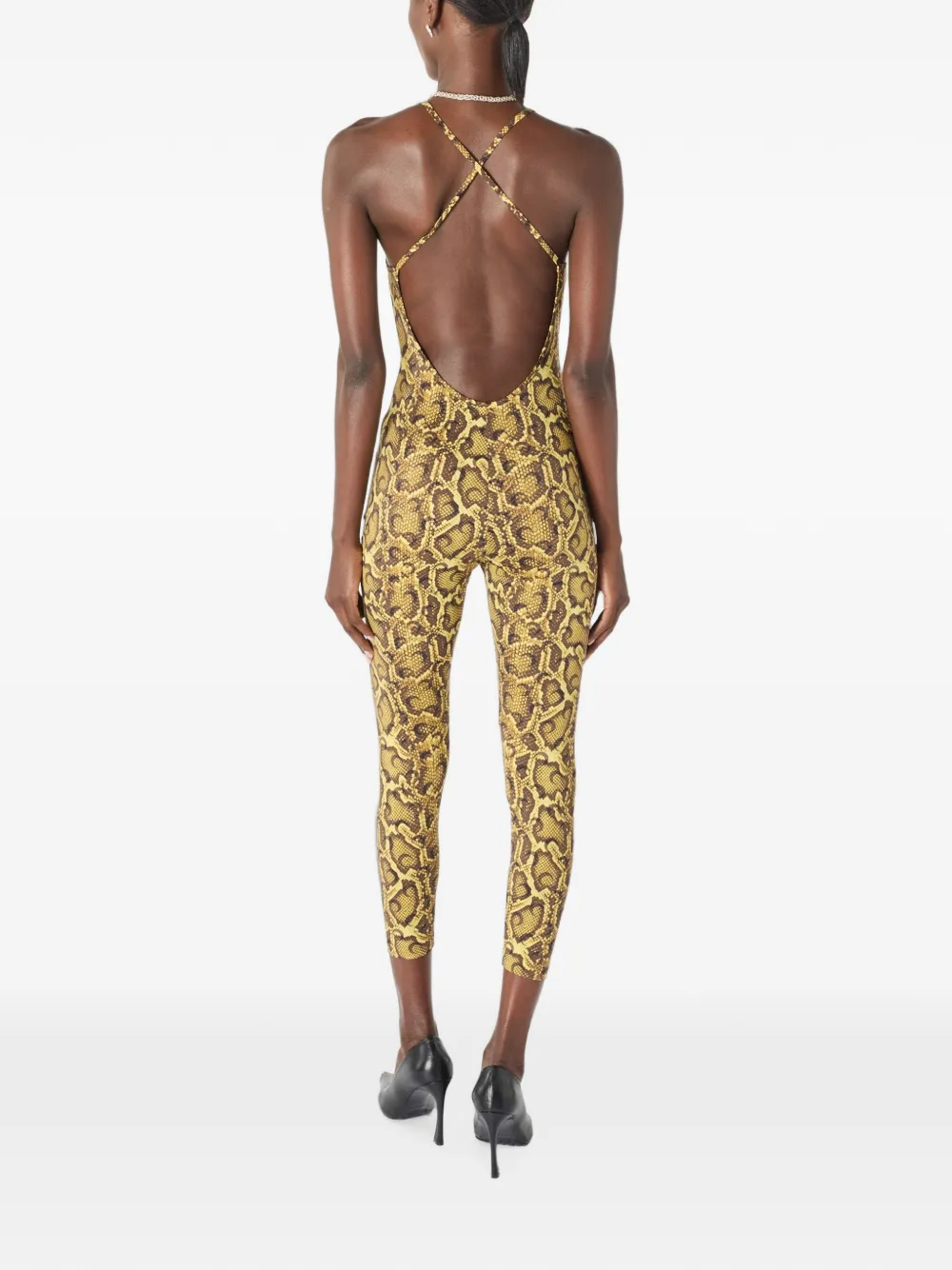 Marine Serre Jumpsuit met V-hals en pythonprint Geel