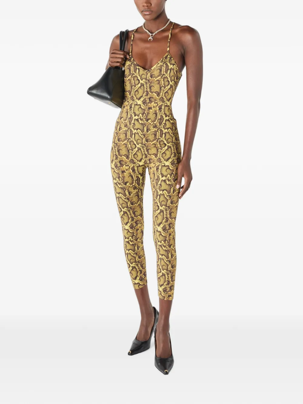 Marine Serre Jumpsuit met V-hals en pythonprint Geel