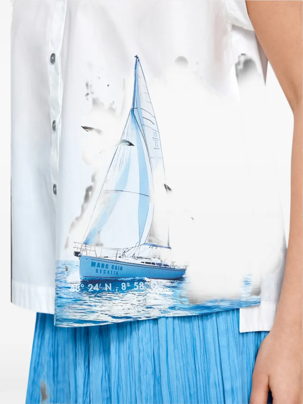 MARCCAIN Blouse met print en knoop Wit