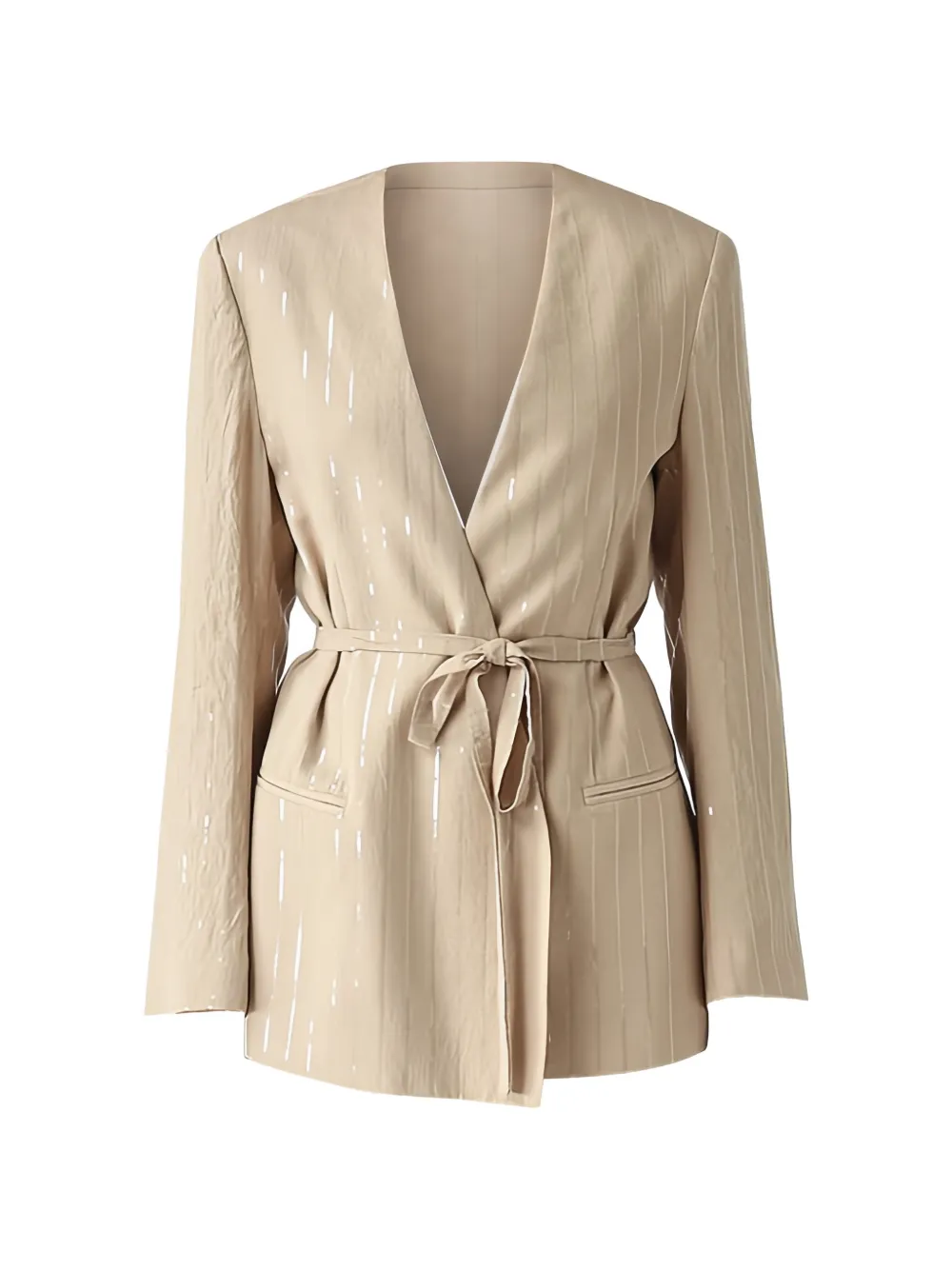 Meimeij Belted V-neck Jacket In Neutral