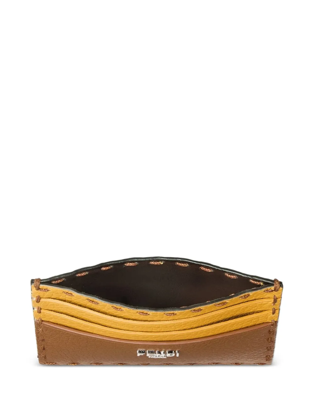 FENDI Tweekleurige pasjeshouder met stiksels Bruin