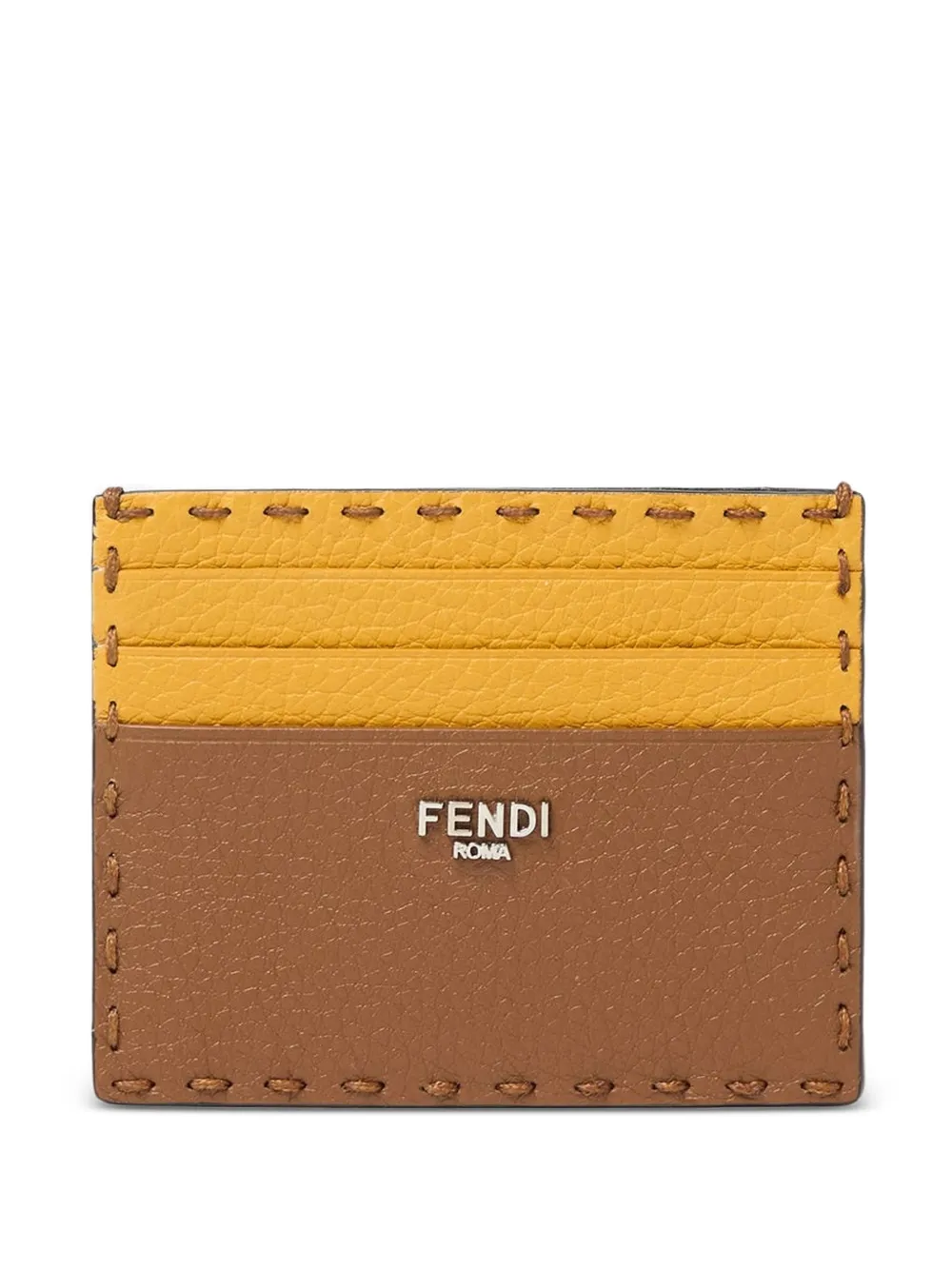 FENDI stitched bicolour cardholder - Marrone