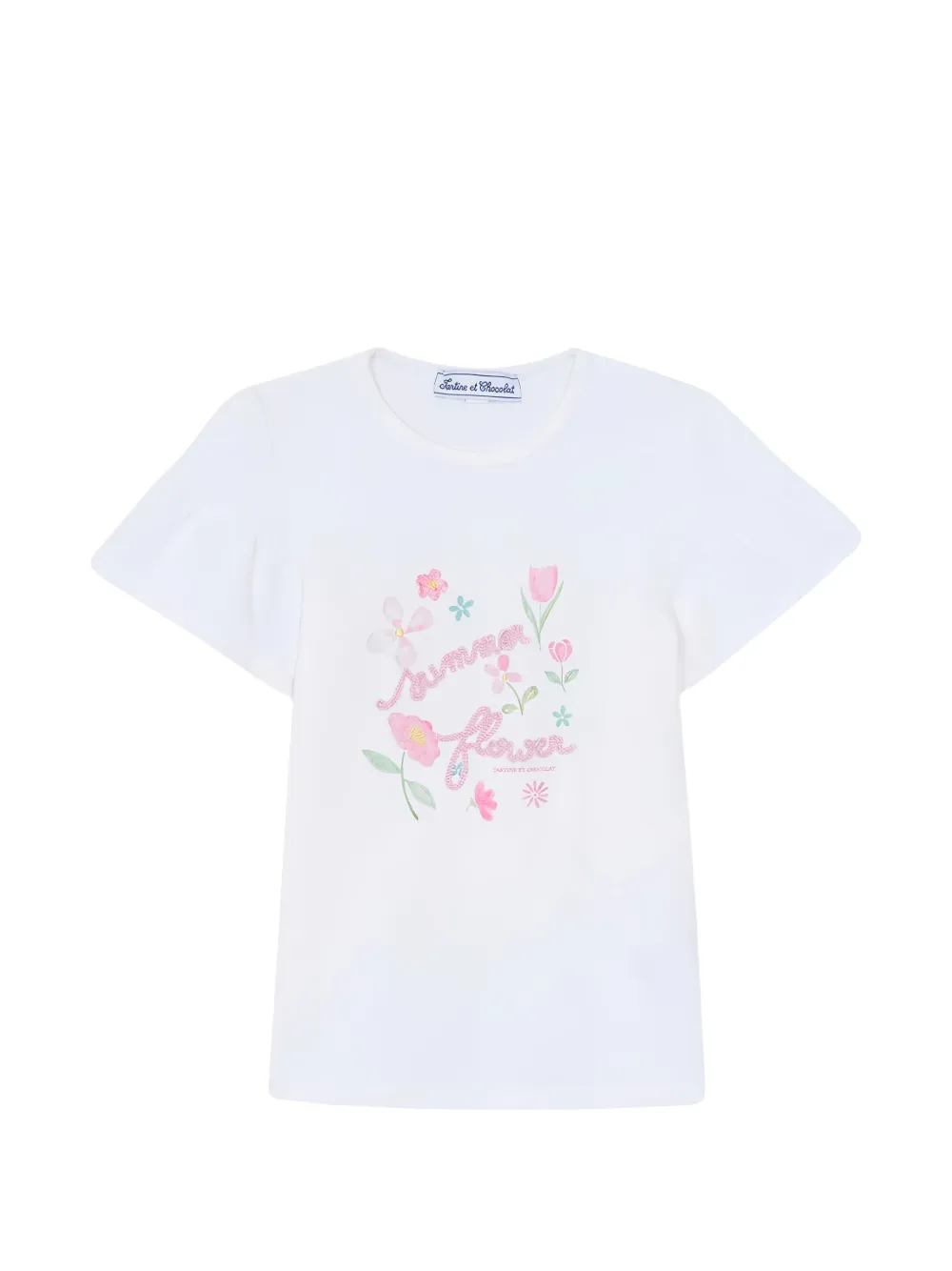 Tartine Et Chocolat floral-print ruffle-sleeve T-shirt - Bianco