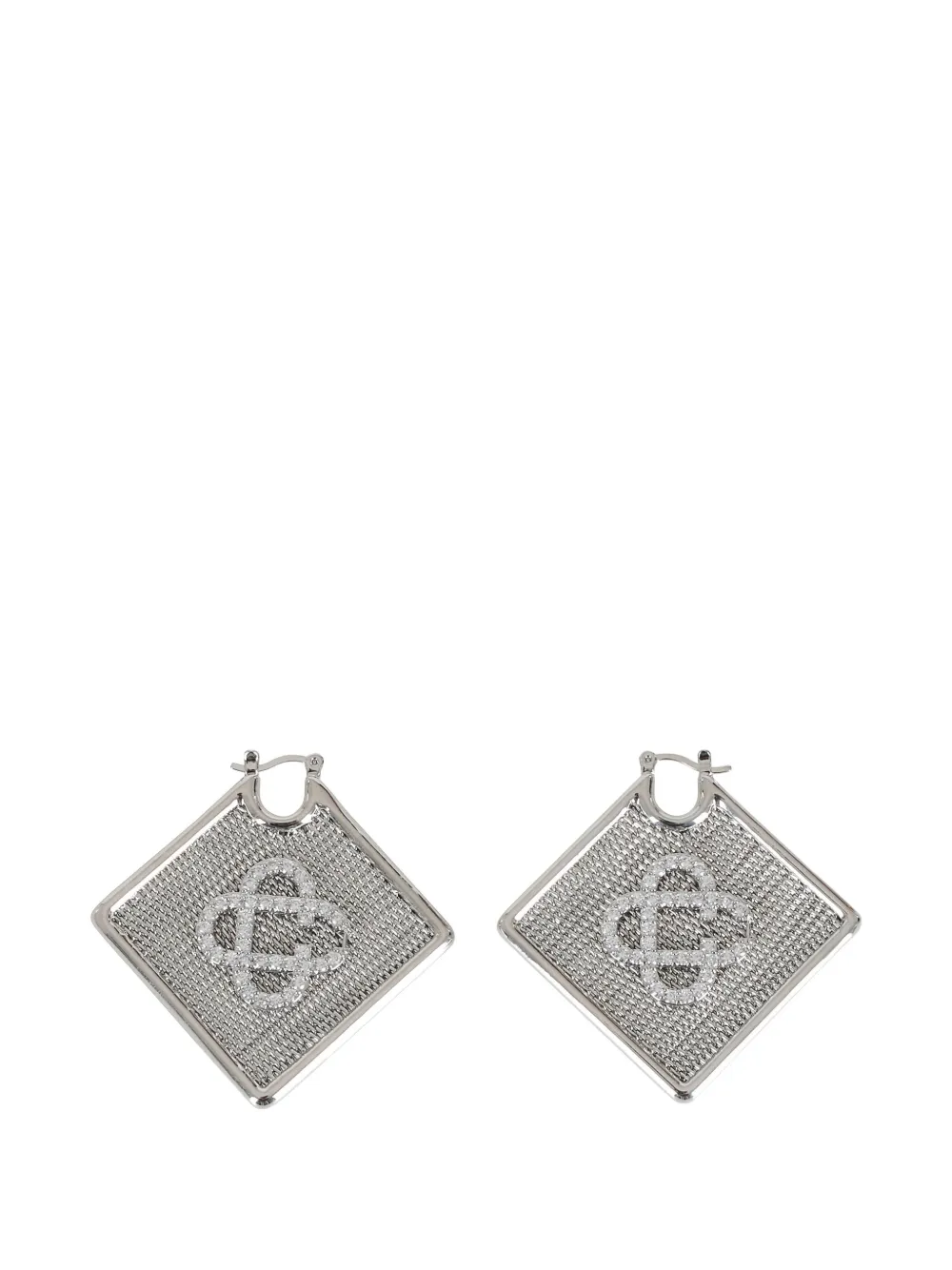 Casablanca mesh-texture crystal-logo earrings - Argento