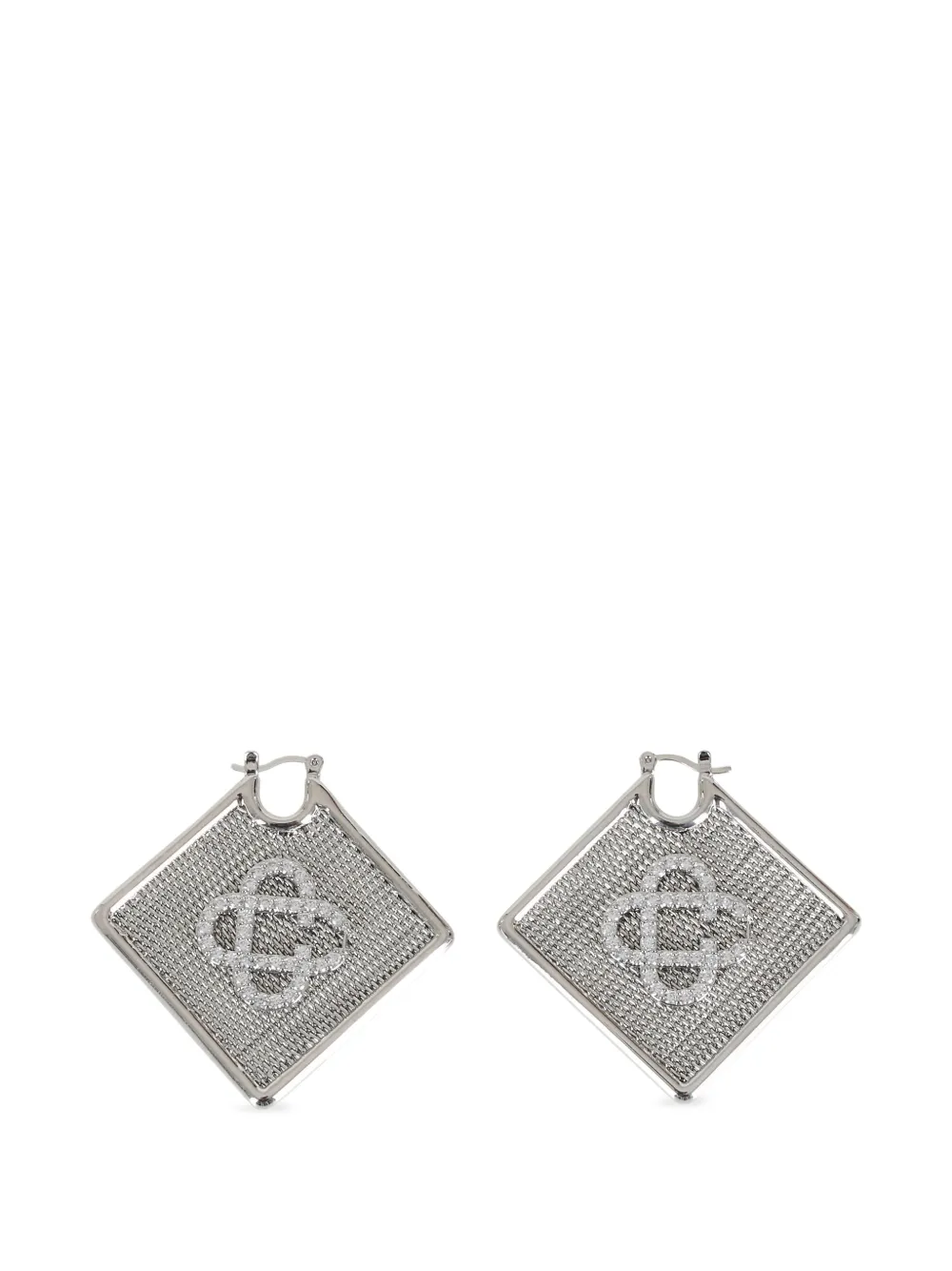 Casablanca mesh-texture crystal-logo earrings - Argento