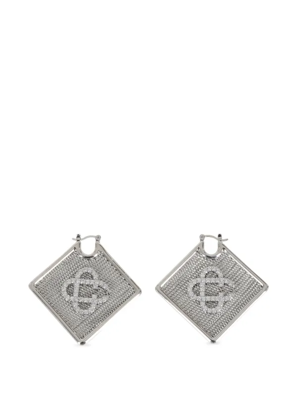 Casablanca Mesh-texture Crystal-logo Earrings in Silver