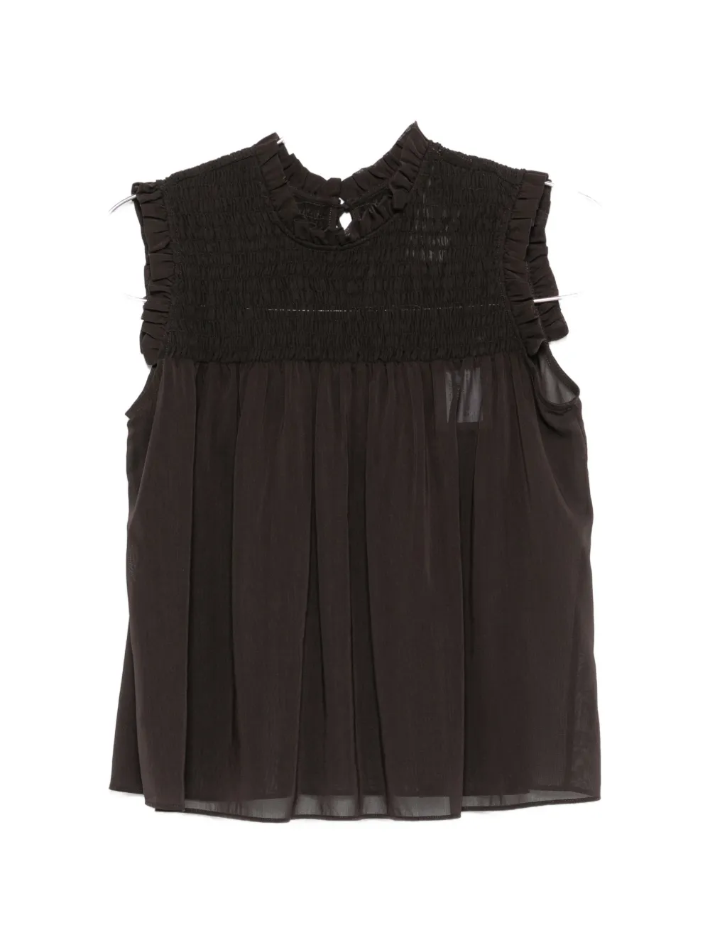 PINKO Ariccia smocked ruffled top - Marrone