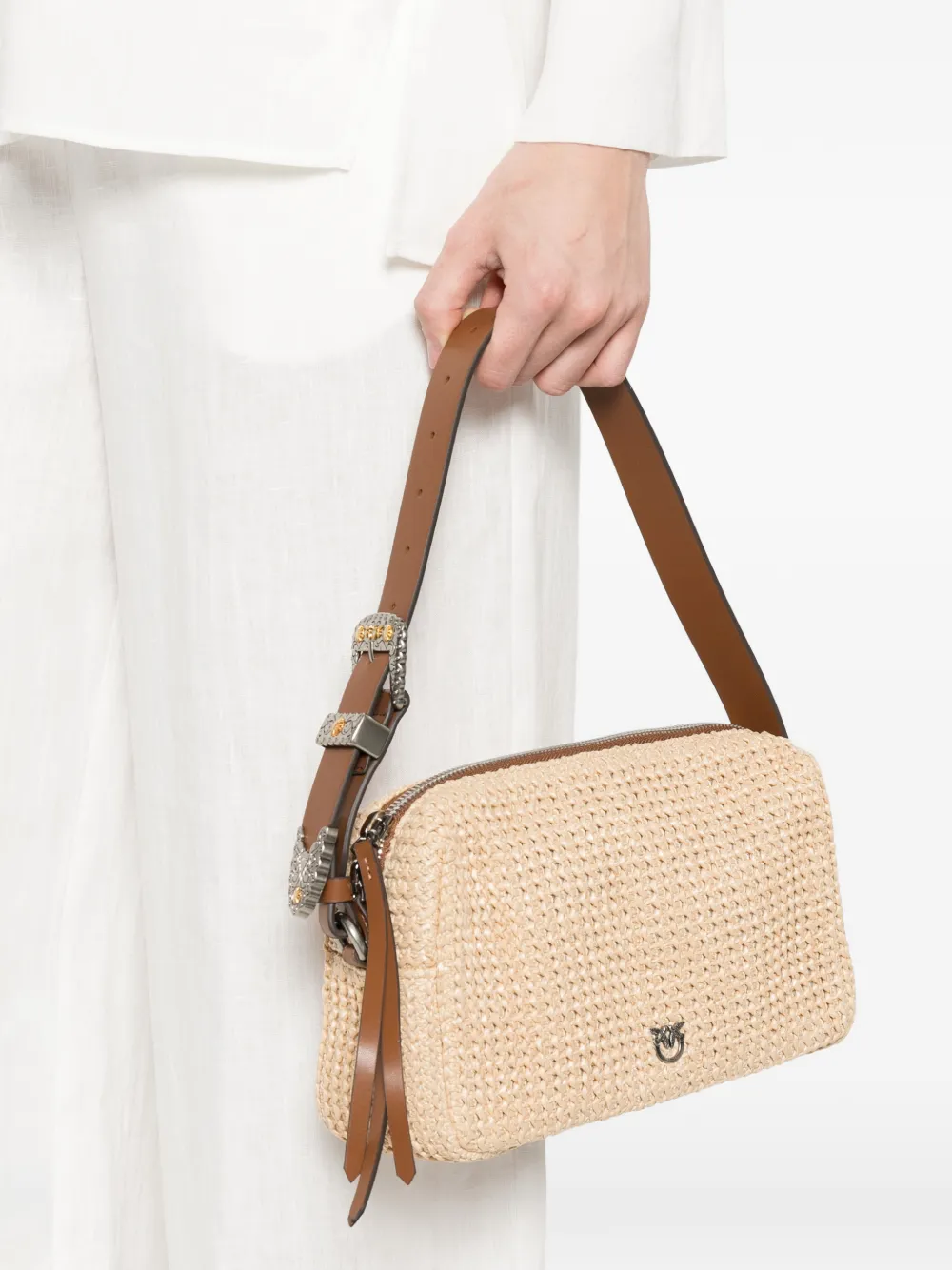 PINKO Love Birds schoudertas met gespdetail Beige