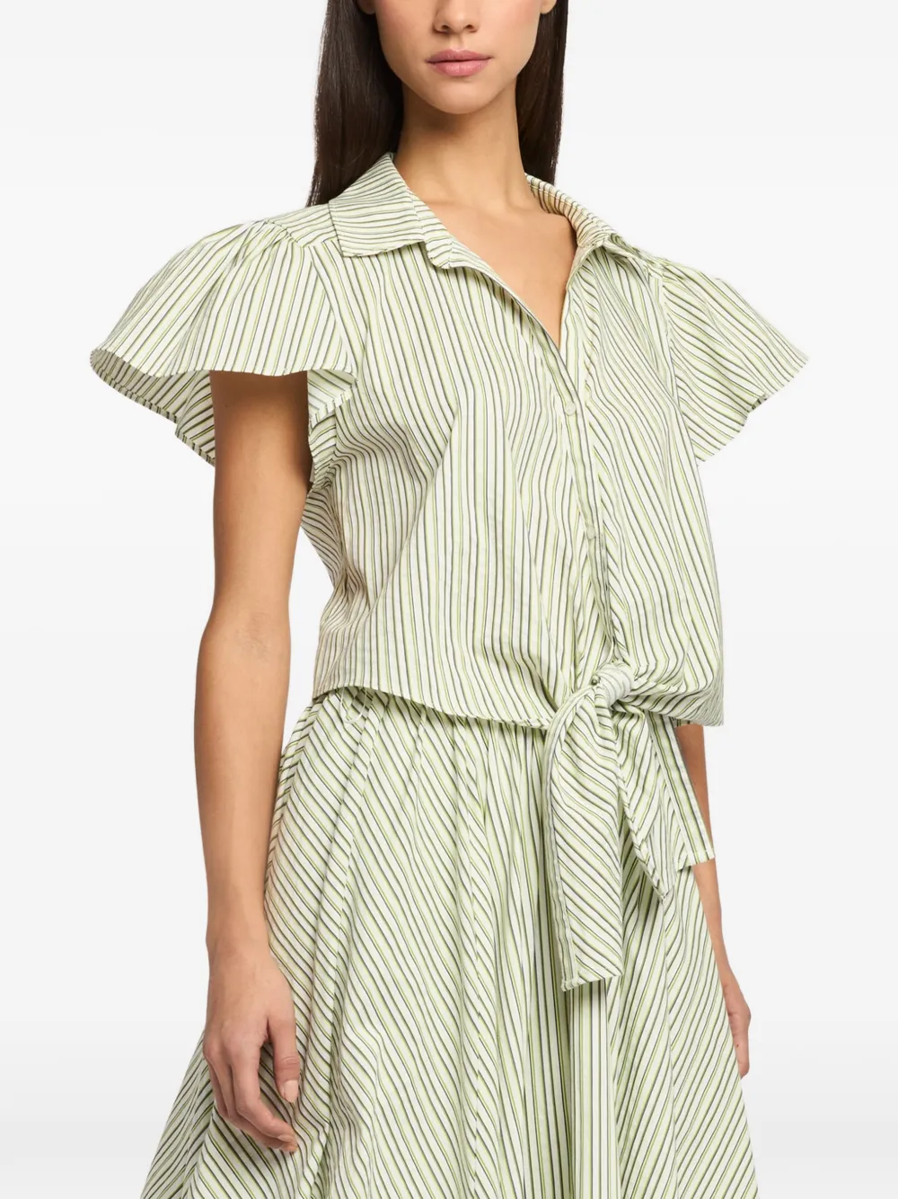 Cinq A Sept Gestreepte blouse met fladdermouwen Wit