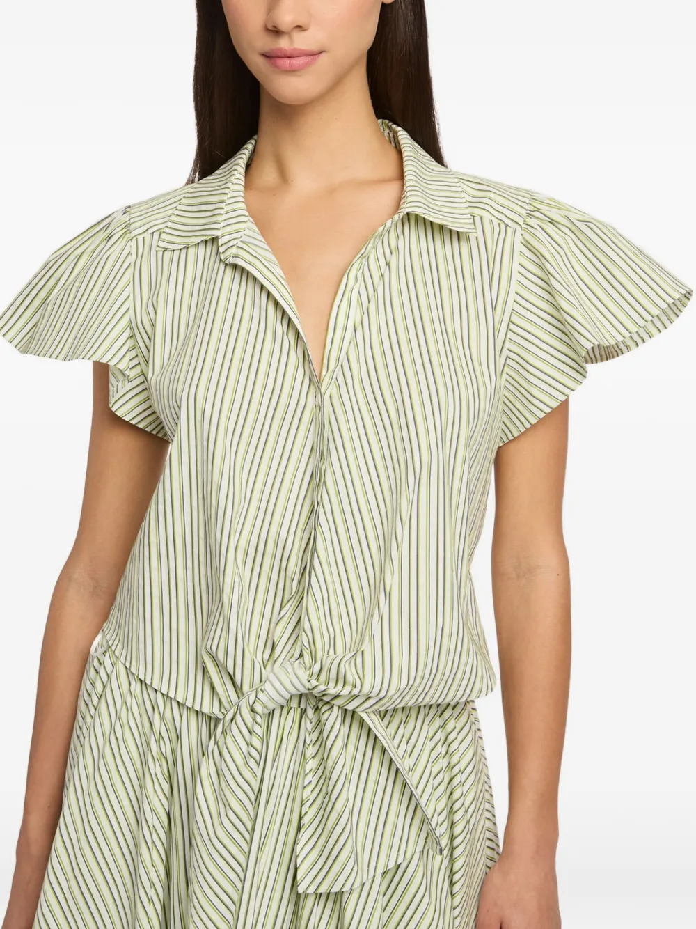Cinq A Sept Gestreepte blouse met fladdermouwen Wit