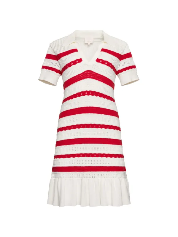 red and white striped polo dress Bigarreau cherry/white - STRIPE PIQUE POLO DRESS