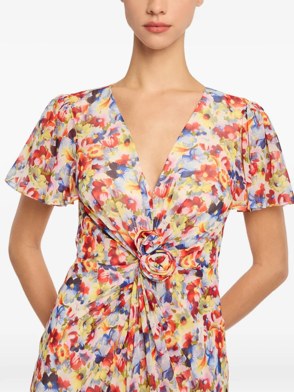 Cinq A Sept Jurk met bloemenprint en V-hals Rood