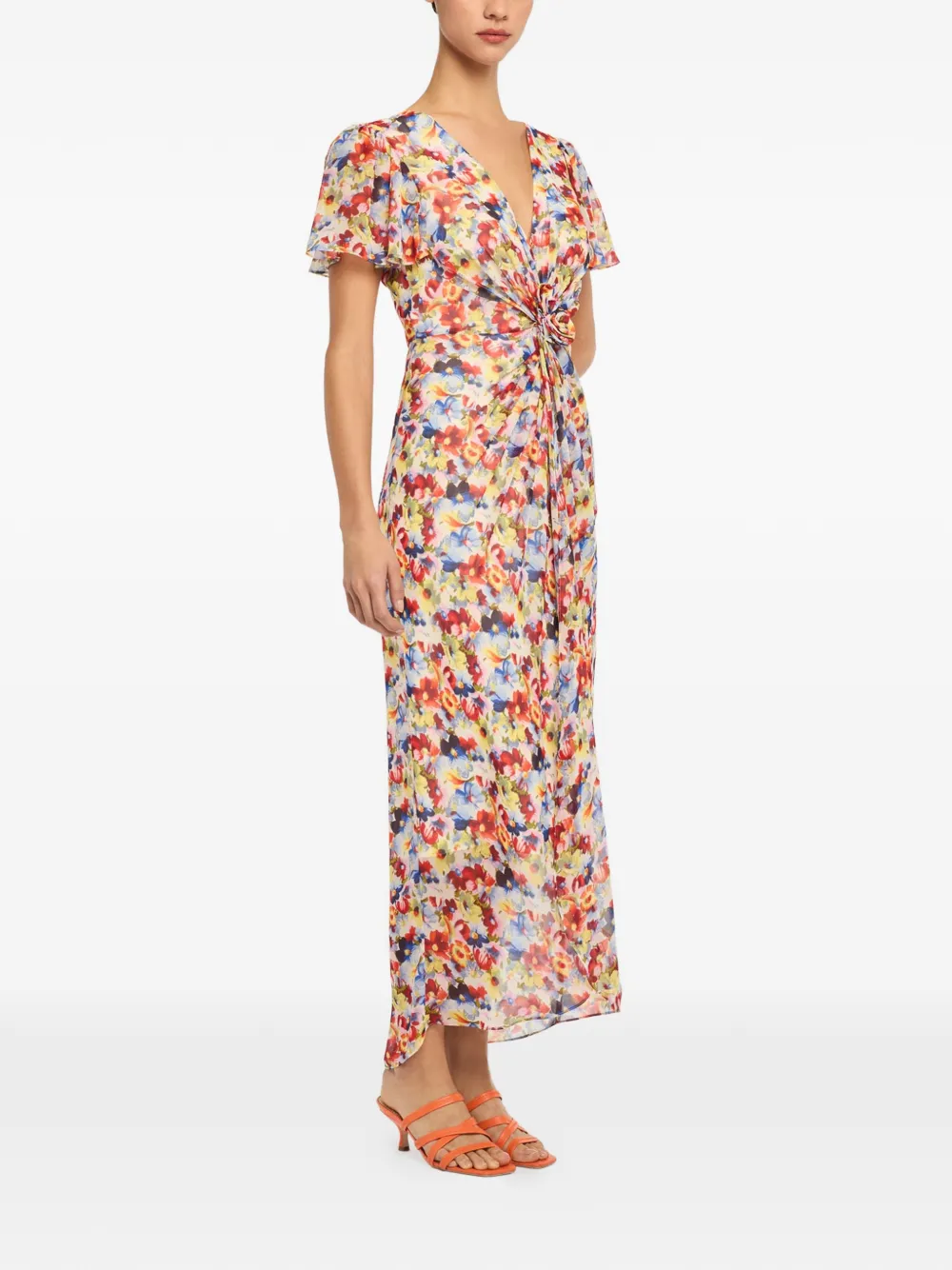 Cinq A Sept Jurk met bloemenprint en V-hals Rood
