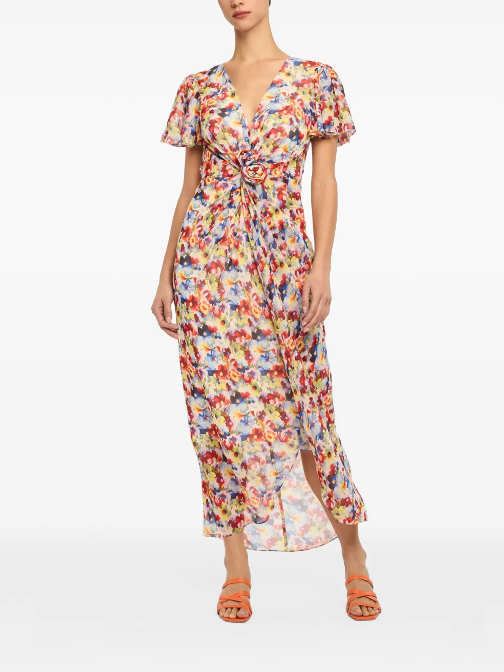 Cinq A Sept Jurk met bloemenprint en V-hals Rood