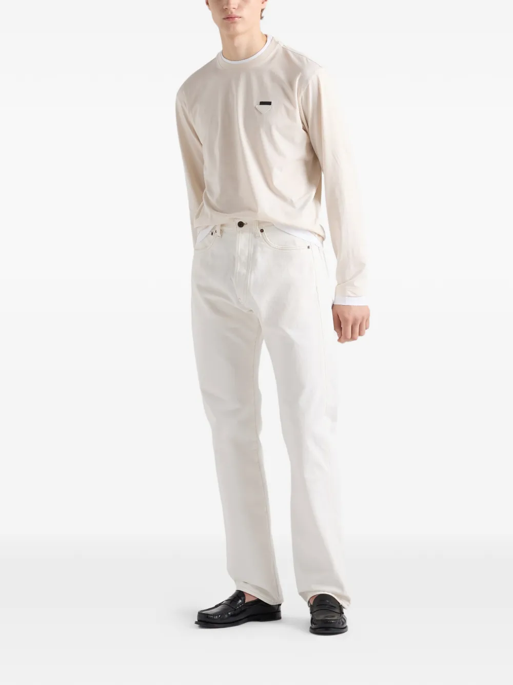 Prada Katoenen T-shirt met lange mouwen Beige
