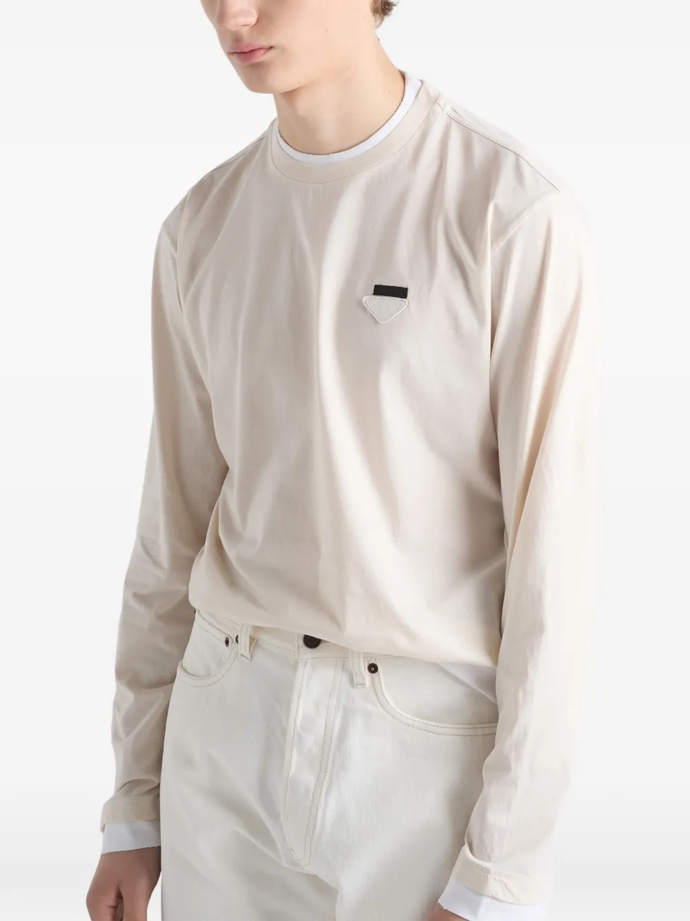 Prada Katoenen T-shirt met lange mouwen Beige