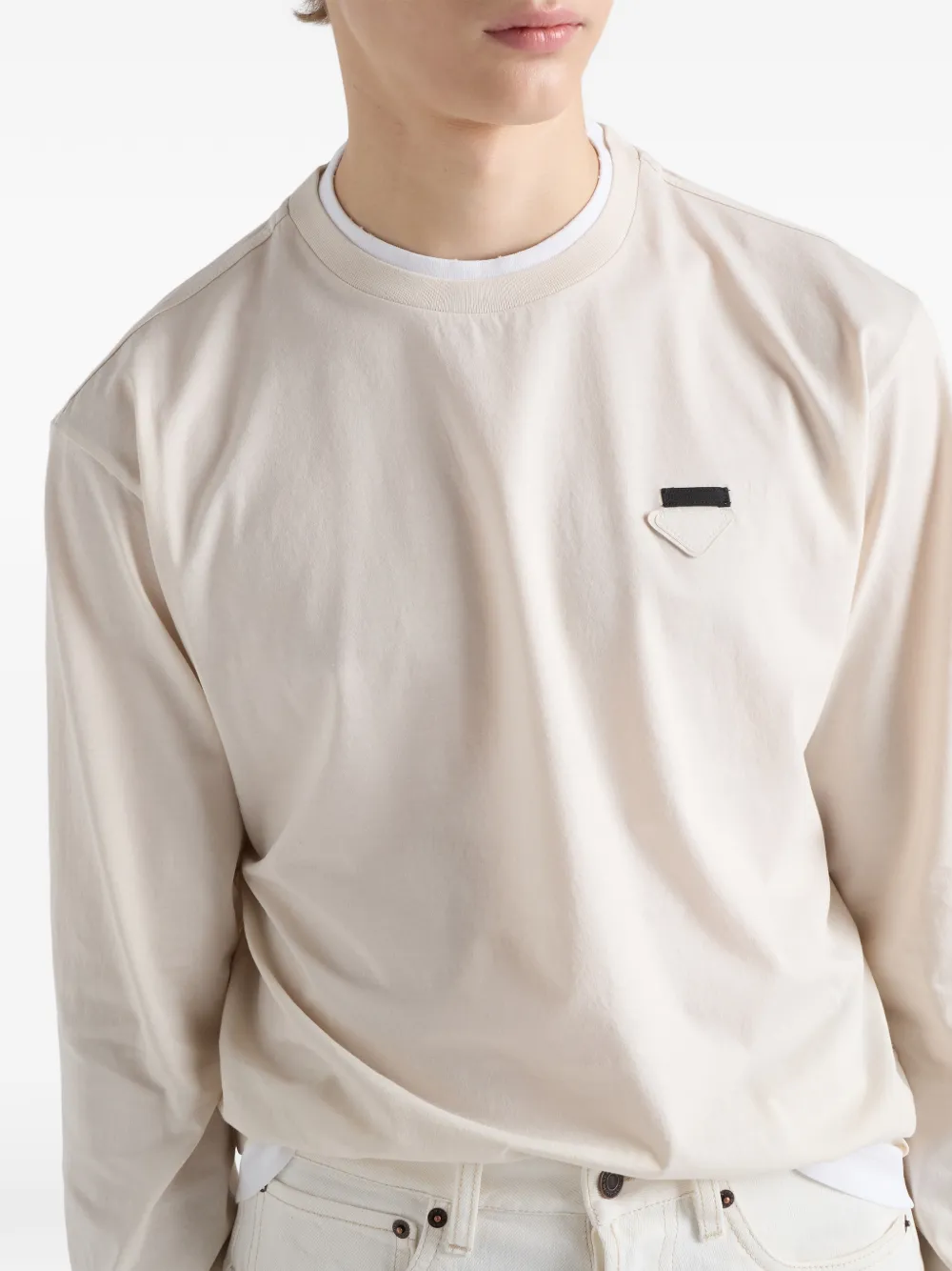 Prada Katoenen T-shirt met lange mouwen Beige