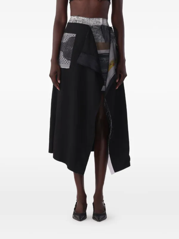 Jason Wu Collection X Robert Rauschenberg Collage Sheephead-artwork Midi Skirt in Black
