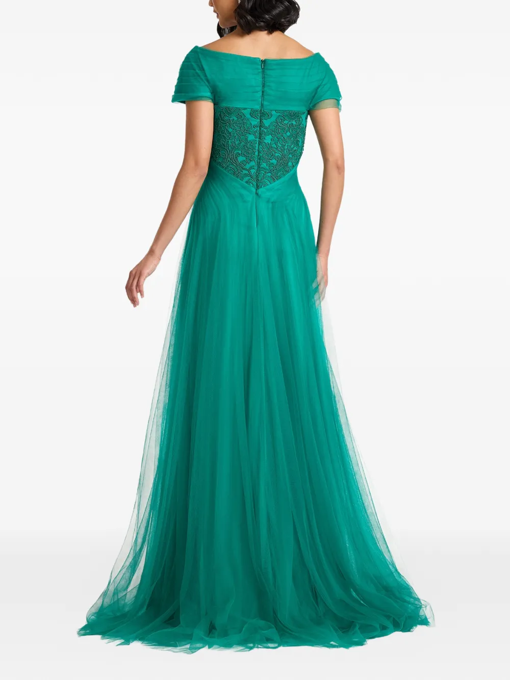 Tadashi Shoji Maxi-jurk met kant en gedraaid effect Groen