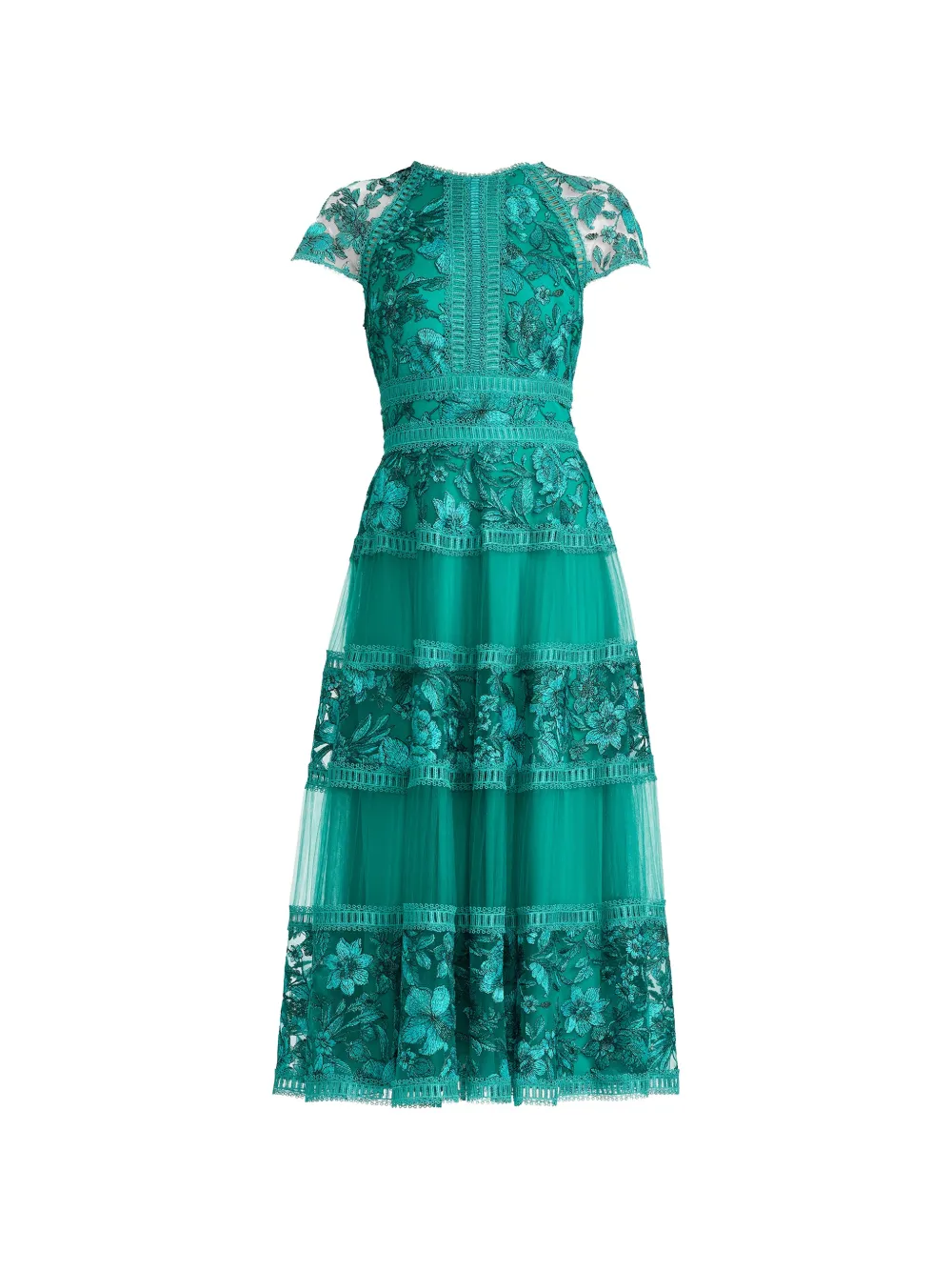 Tadashi Shoji floral-embroidered tiered midi dress - Green