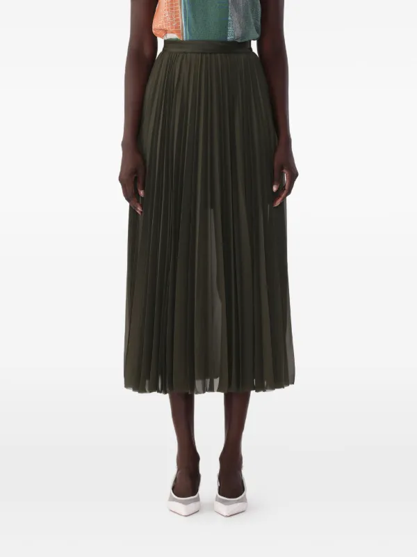 Jason Wu Collection Chiffon Pleated Midi Skirt in Green