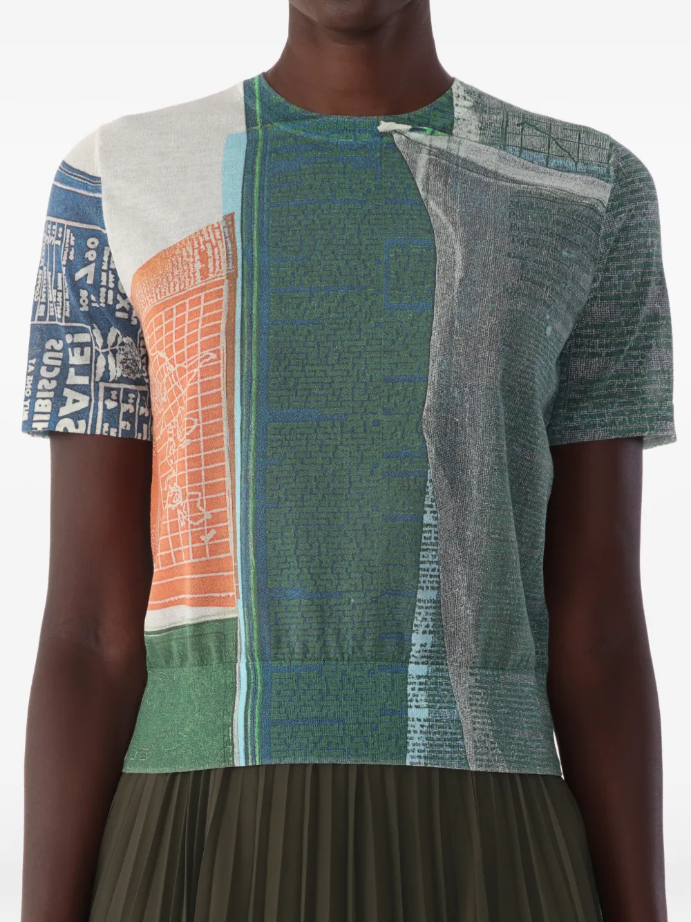 Jason Wu Collection X Robert Rauschenberg Artwork Short-sleeve Sweater in Green, view 4