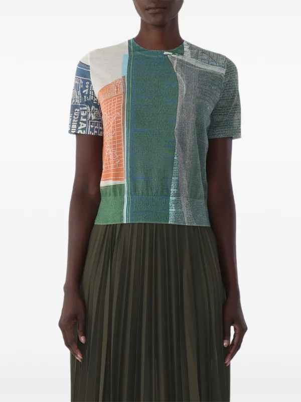 Jason Wu Collection X Robert Rauschenberg Artwork Short-sleeve Sweater in Green