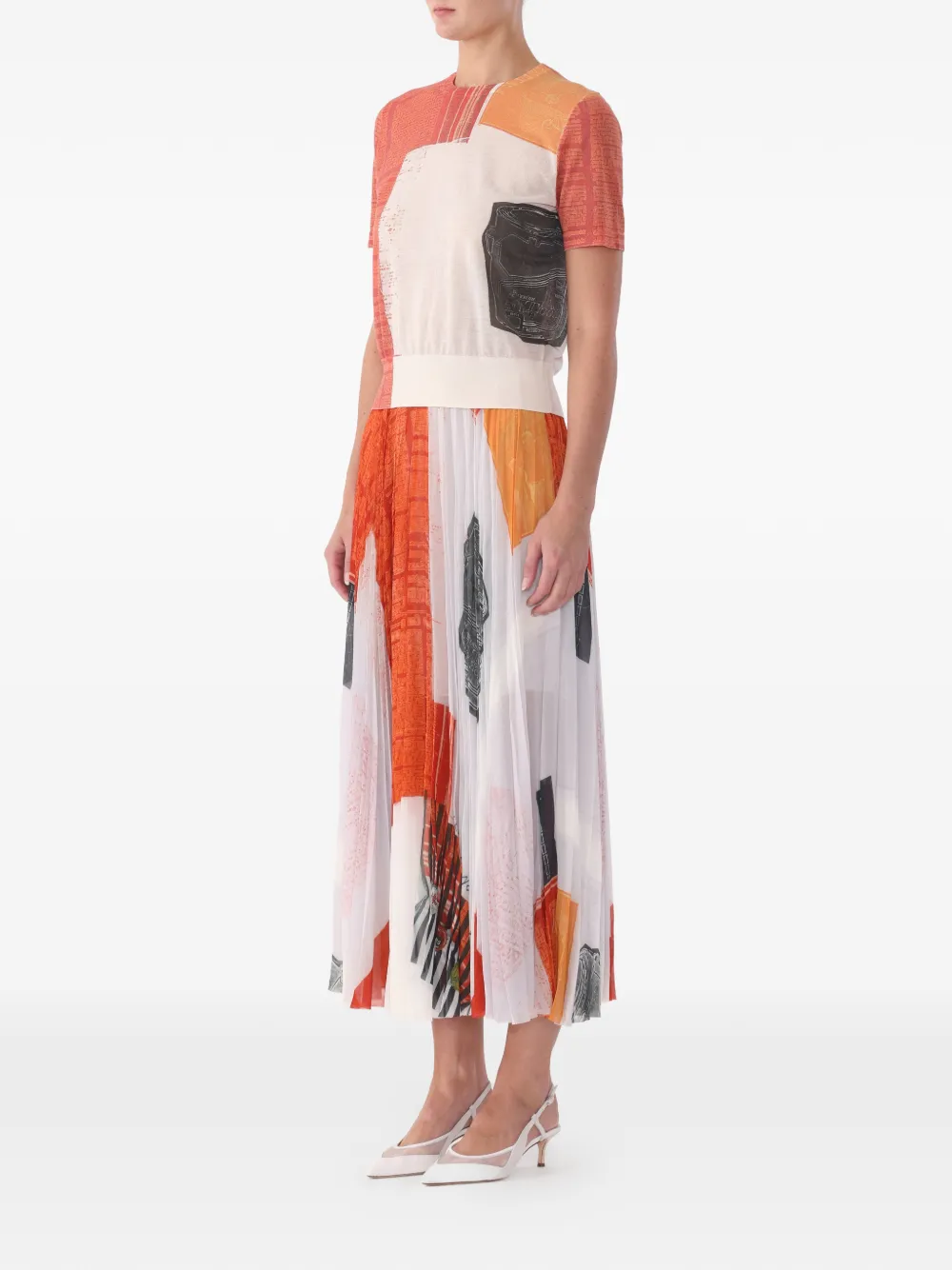 Jason Wu Collection X Robert Rauschenberg Pleated Artwork Midi Skirt in White, view 2