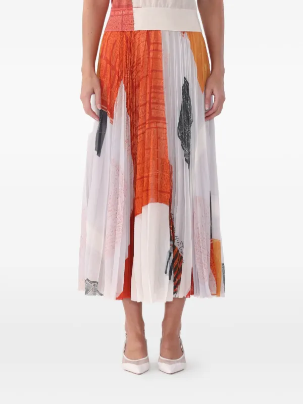 Jason Wu Collection X Robert Rauschenberg Pleated Artwork Midi Skirt in White