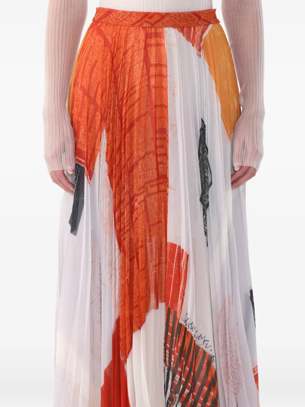 Jason Wu Collection X Robert Rauschenberg Pleated Artwork Midi Skirt in White, view 4