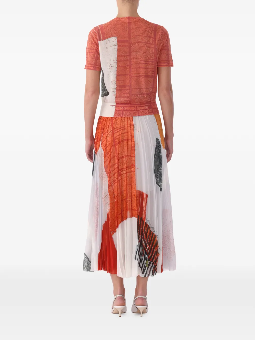 Jason Wu Collection X Robert Rauschenberg Pleated Artwork Midi Skirt in White, view 3